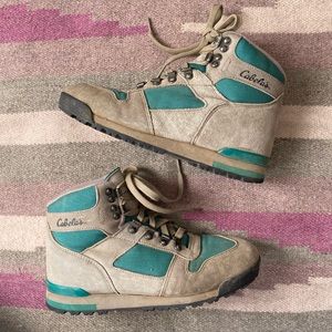 Vintage Cabela’s Taupe and Green Hiking Boots